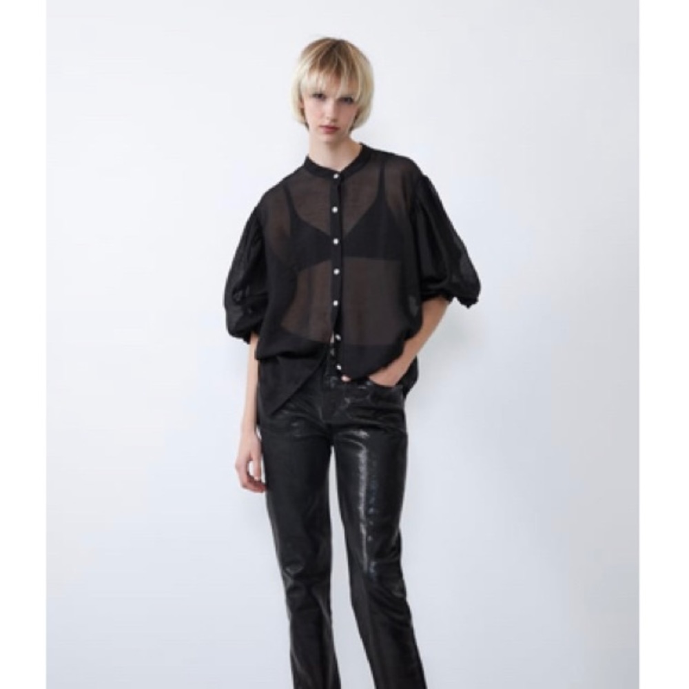 Zara sheer tunic blouse w/pearl buttons XS